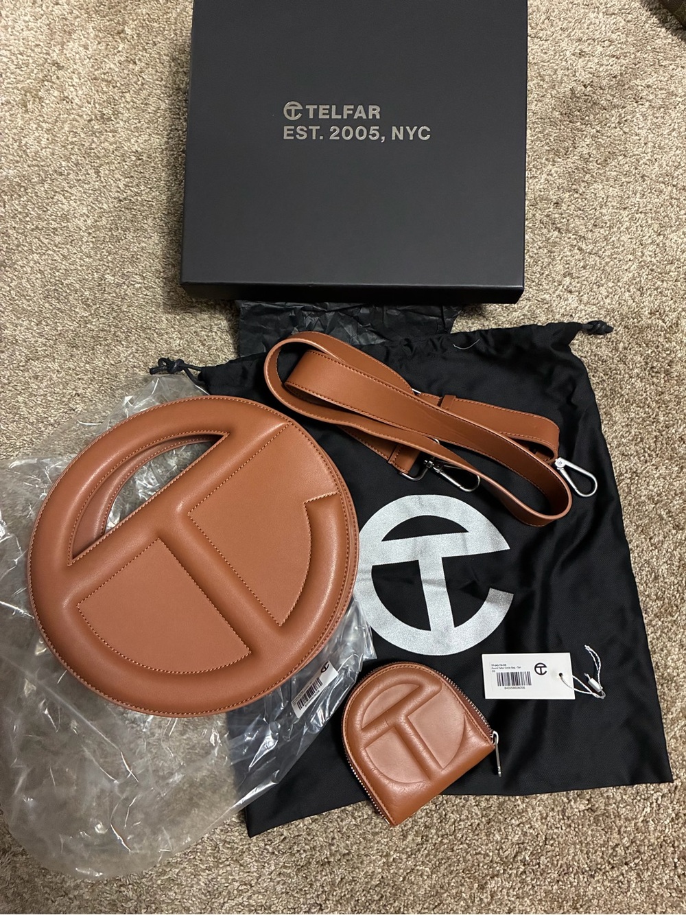 Telfar Round Mini Bag in Brown with matching wallet